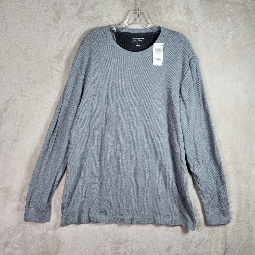 Club Room Thermal Shirt Mens XL Gray Long Sleeve Waffle Knit Casual Classic NWT